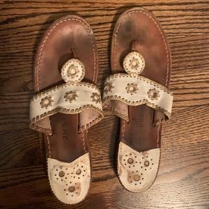 Jack Rodger Flat Sandals White and Metallic Gold